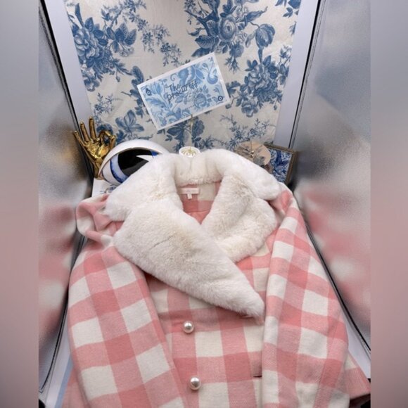 🆕 LOVESHACKFANCY 🧿 NWOT Dumont Faux Fur Collared Jacket, Crisp Peach - Sz M - Picture 2 of 16
